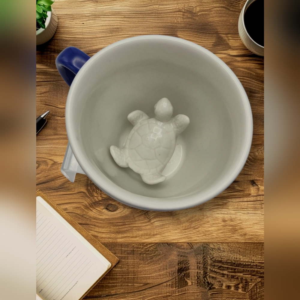 Creature Cups Sea Turtle Blue Ceramic Coffee Cup Mug Blue & White Tea Cocoa